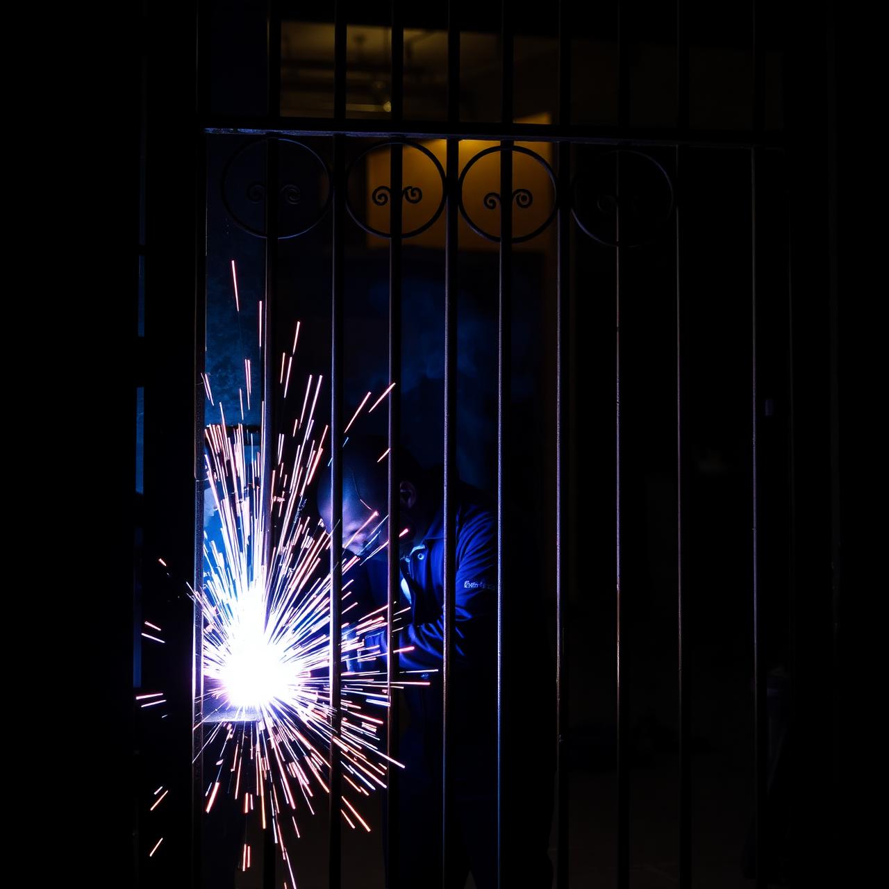 Master craftsman welding iron gate